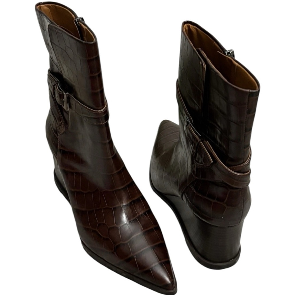 Sarto Emina Brown Leather Pointed Toe Boots New 9 - Picture 2 of 5